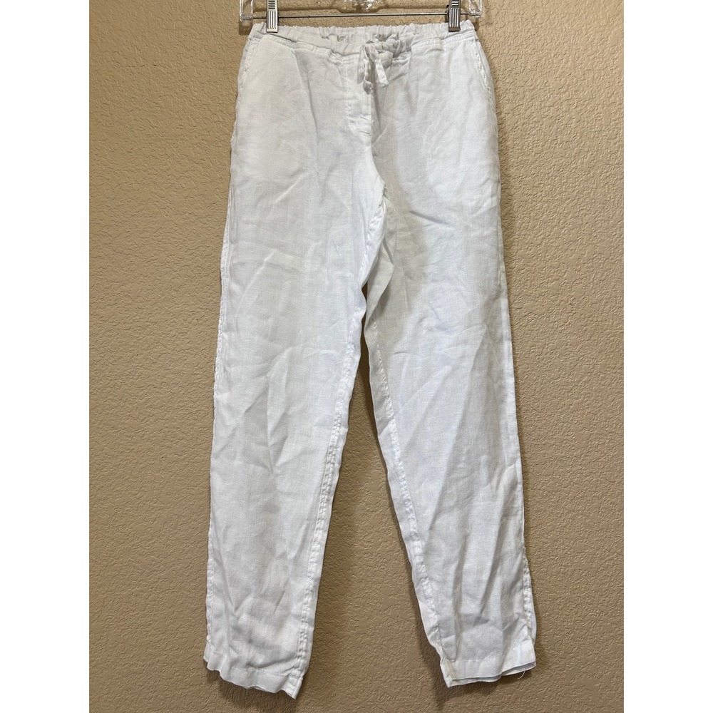 CP Shades S Linen Drawstring Pants White Straight Leg Coastal Beach 8128S-7/14